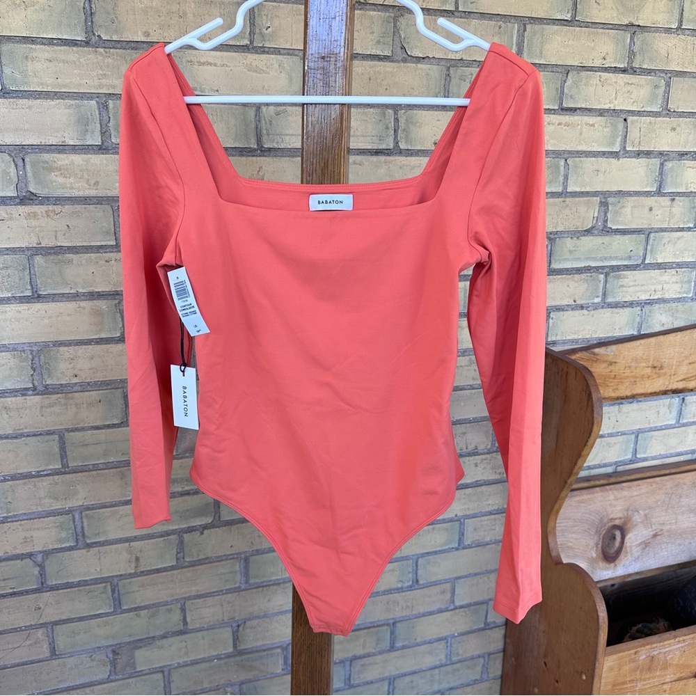 NWT || Aritzia Babaton Contour Longsleeve Citrine Orange Bodysuit
